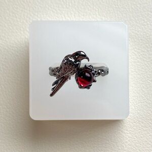Silver Parrot Ring with Red Gem
